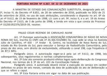 Autorização para o funcionamento da Rádio Nova Roma FM é publicada no Diário Oficial da União