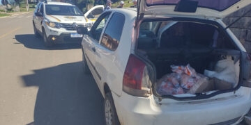 BM de Nova Roma do Sul aborda homem transportando 17 kg de frango de forma inadequada e com IPVA vencido