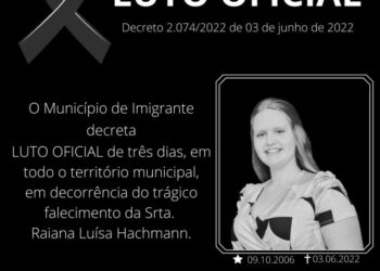 Prefeitura de Imigrante decreta luto oficial após morte de menina atingida por carreta no município