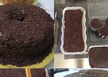 Bolo de chocolate macio e com cobertura de brigadeiro