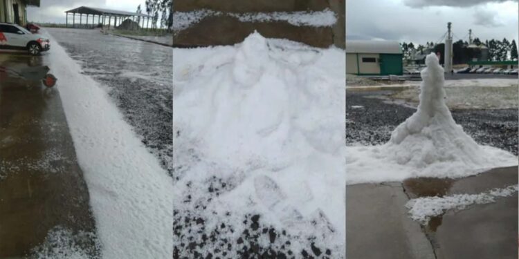 Moradores registram queda de granizo em Esmeralda: ‘nesta época, nunca tinha visto’