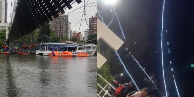 Bombeiros buscam por desaparecidos após queda parcial de ponte em Torres