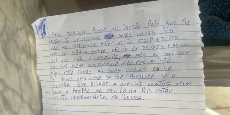 Ladrão devolve objetos furtados de loja e manda carta pedindo perdão ao dono em MT