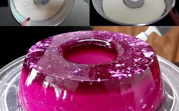 Gelatina recheada com pudim