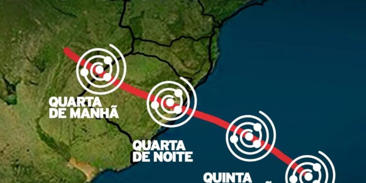 Veja a rota prevista para o ciclone no Sul do Brasil