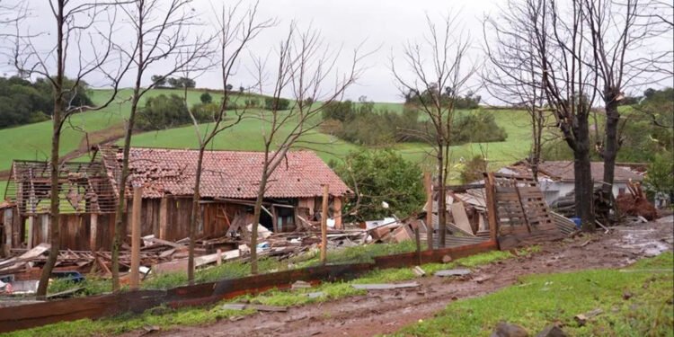 Chuva e vento provocam destelhamentos e quedas de árvores no RS