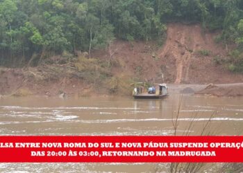 Balsa entre Nova Roma do Sul e Nova Pádua suspende operações das 20:00 às 03:00, retornando na madrugada