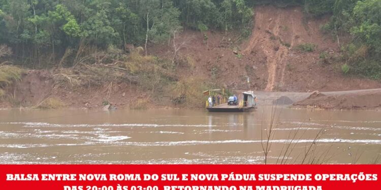 Balsa entre Nova Roma do Sul e Nova Pádua suspende operações das 20:00 às 03:00, retornando na madrugada