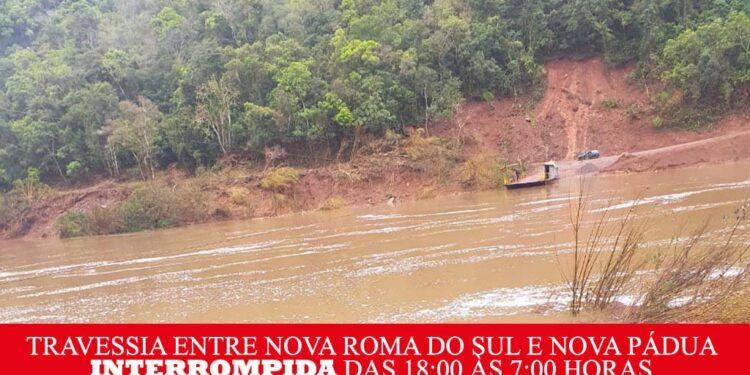 Travessia entre Nova Roma do Sul e Nova Pádua interrompida das 18:00 às 7:00 horas