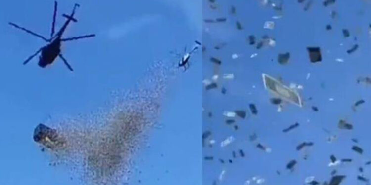 Bilionário faz ‘chover dinheiro’ e usa helicóptero para jogar US$ 1 milhão em pessoas