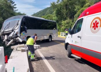 Ônibus Transportando Turistas Quase Despenca de Ponte na ERS-446
