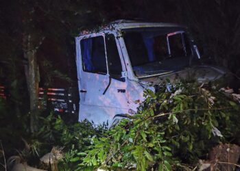 Homem de 57 anos perde o controle de seu caminhão e colide com algumas árvores na linha Castro Alves