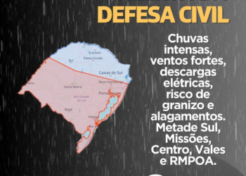 Defesa Civil alerta de chuvas intensas, ventos fortes, descargas elétricas, risco de granizo e alagamentos
