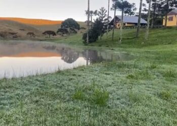 Serra do RS amanhece coberta por geada; termômetros registram 6,6ºC