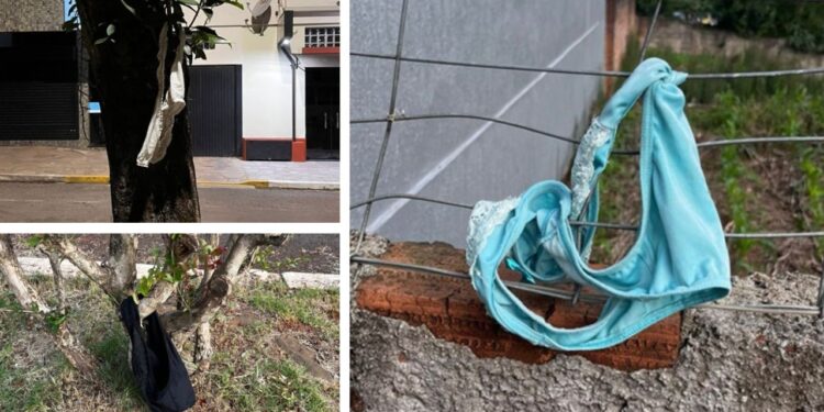 Cidade de Getúlio Vargas amanhece com calcinhas penduradas em árvores e cercas