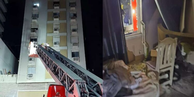 11 pessoas são resgatadas e dois cães morrem em incêndio de madrugada em Balneário Camboriú