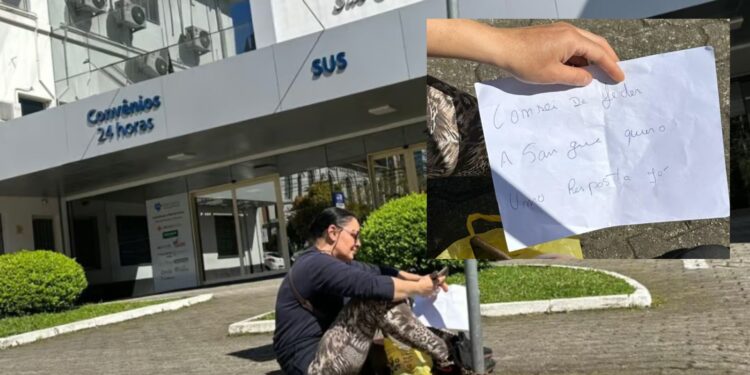 Mulher se acorrenta em frente ao Hospital São Carlos em busca de cirurgia urgente