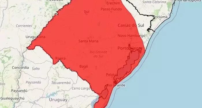 Inmet emite alerta vermelho para tempestades no Rio Grande do Sul